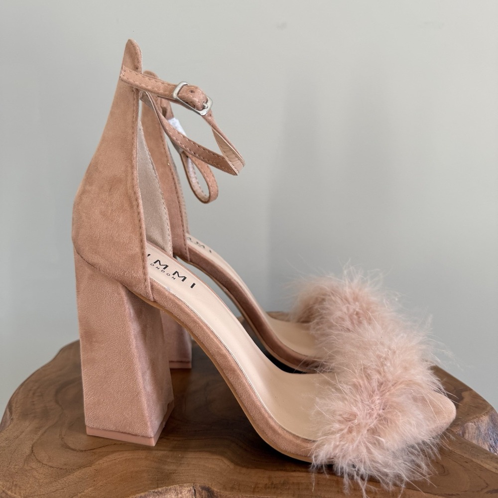 SIMMI London Women's UK 7 US 9 Block Heel Fur Sandals Open Toe Dress Ankle Strap